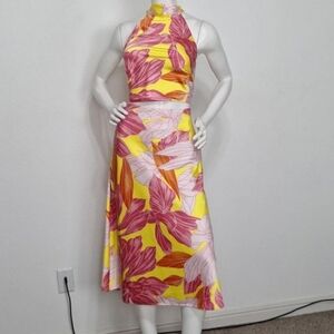 Sigrid Olsen Pink and Yellow Floral Midi Dress